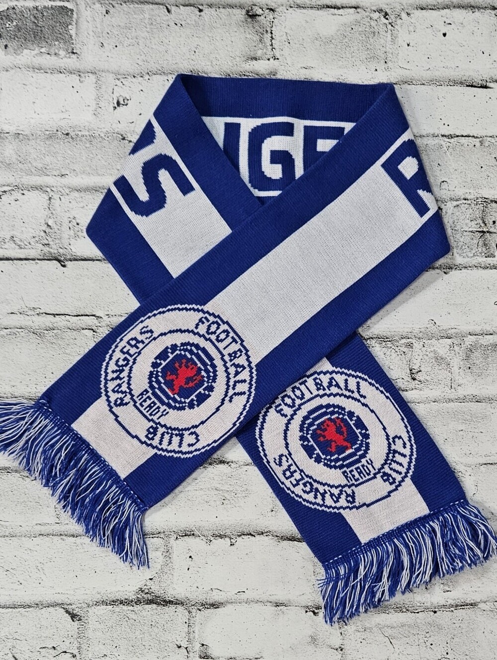 Rangers FC Football Club Knit Supporter Scarf Blue White Soccer Fan